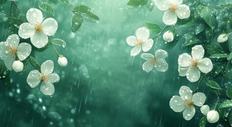雨中绽放的白色花朵