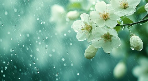 雨中绽放的白色花朵