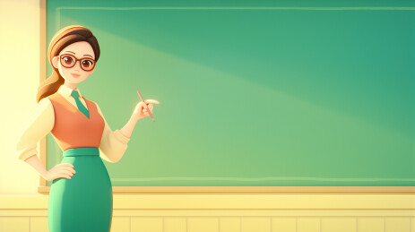 3D动漫风格的女老师站在黑板前讲课