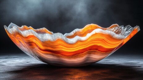 橙白纹波浪形玛瑙碗