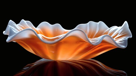 橙白纹波浪形玛瑙碗