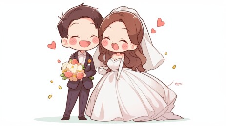 卡通可爱新娘新郎结婚照