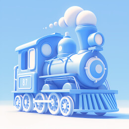  3D免扣 蓝色蒸汽火车