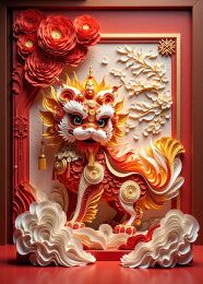 瑞兽狮子主题的纸艺装饰艺术