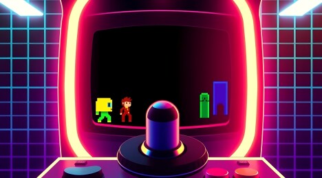 复古游戏机与像素人物