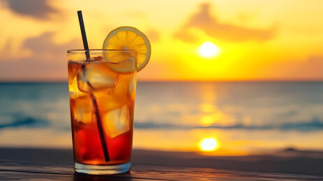 夕阳沙滩冰茶柠檬清爽