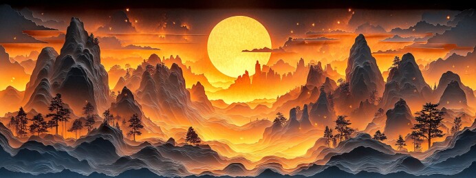 古岩剪影纸风格