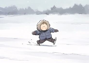 男孩冬装雪地