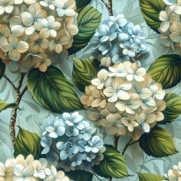 绣球花簇与绿叶