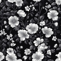 白花黑底花卉图案