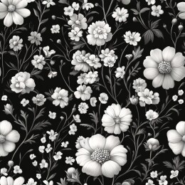 白花黑底花卉图案