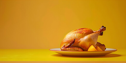 白色盘子里的烤鸡