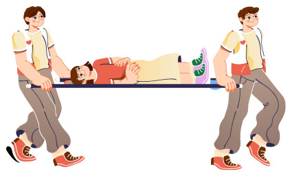 志愿者医疗急救知识伤者搬运担架矢量插画