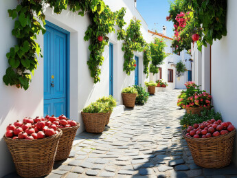 阳光普照的水果小巷