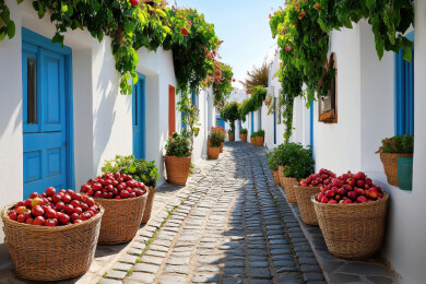 阳光普照的水果小巷