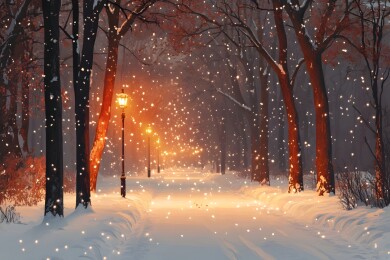 暴雪中的积雪压弯树木