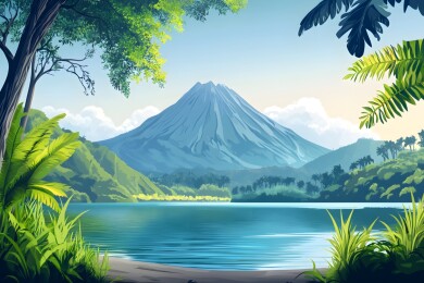 晨光中宁静的休眠火山