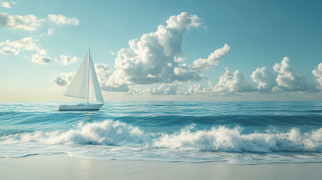 海上帆船对天的低角度视图