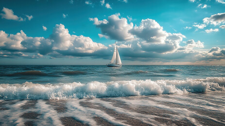 海上帆船对天的低角度视图