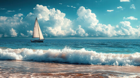 海上帆船对天的低角度视图