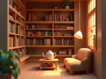温馨舒适的卡通阅读角3D插画