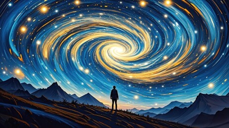 梵高风格的星空旅行者