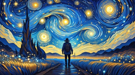 梵高风格的星空旅行者