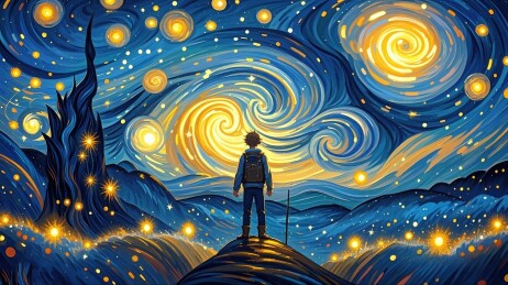 梵高风格的星空旅行者