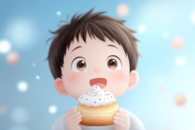 小孩吃蛋糕