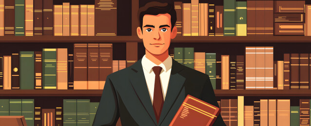 图书馆中穿西装的年轻男子