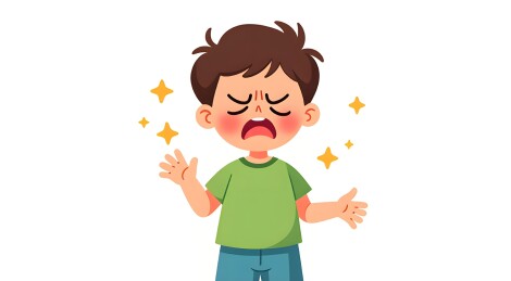 牙痛难忍的卡通男孩