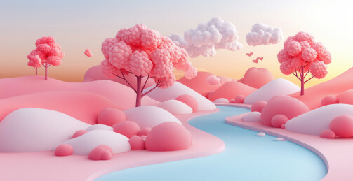 3D粘土风风景插画