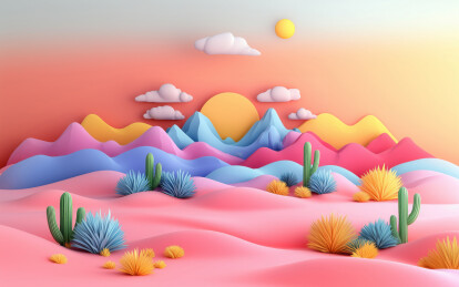 3D粘土风风景插画