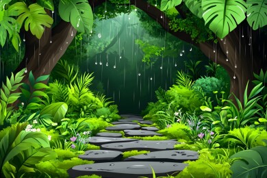 雨后石板上的翠绿青苔