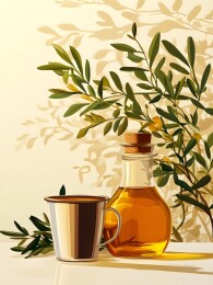 白色台面上的复古铝杯与蜂蜜