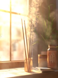 阳光下的复古筷子与旧食谱