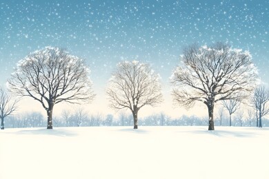 暴雪中的积雪压弯树木