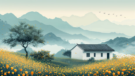 春天自然风光插画