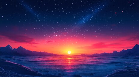暮色星月映山峦