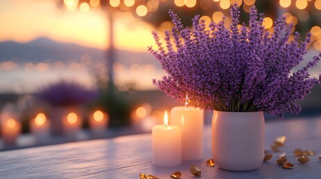 薰衣草花与烛光晚宴