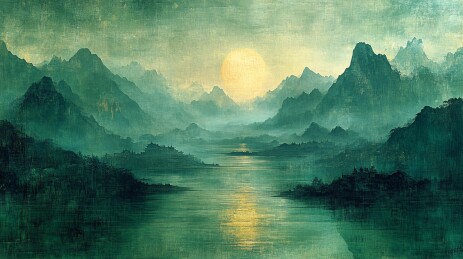 杜甫远眺山水图