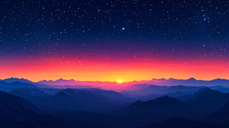 暮色星月映山峦