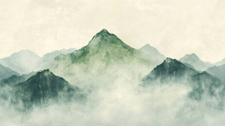 中式水墨风格云雾山峦景