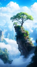 云端孤峰翠树