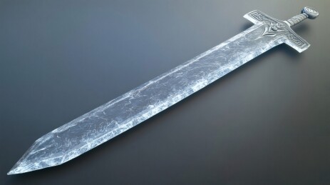 泛蓝光的冰霜造型宝剑