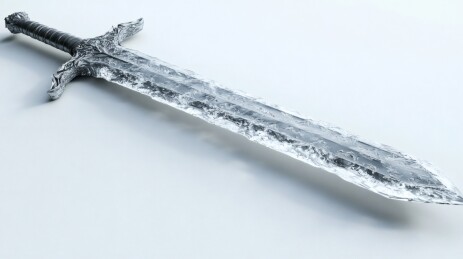 泛蓝光的冰霜造型宝剑