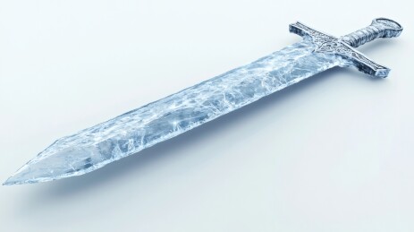 泛蓝光的冰霜造型宝剑