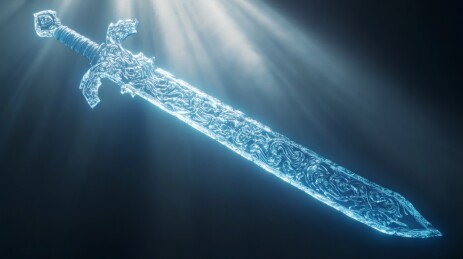泛蓝光的冰霜造型宝剑