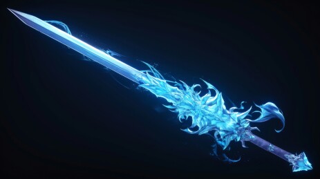 泛蓝光的冰霜造型宝剑