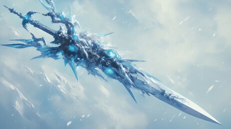 泛蓝光的冰霜造型宝剑